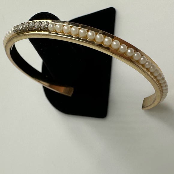 FAUX PEARL CRYSTAL BANGLE CUFF BRACELET GLAM - Picture 7 of 16